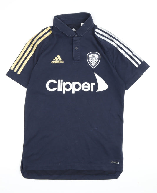 Additional front view of Adidas boys’ blue polo shirt xs short sleeve logo sporty