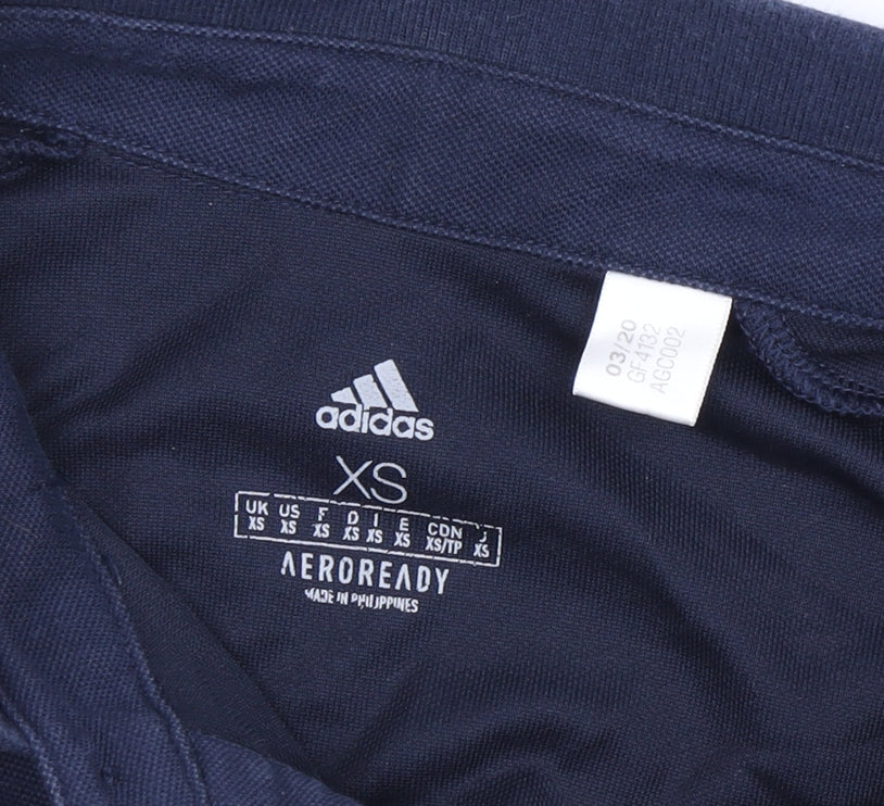 Adidas Boys Blue Polo Shirt XS Short Sleeve Logo Sporty