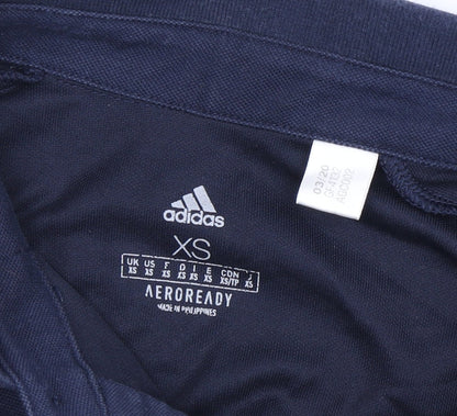 Adidas Boys Blue Polo Shirt XS Short Sleeve Logo Sporty