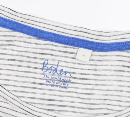 Boden Women's White Striped Basic T-Shirt Size M