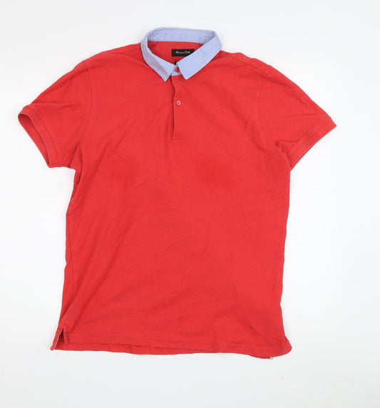 Massimo Dutti Men's Red Polo Shirt, Medium, Casual Fit