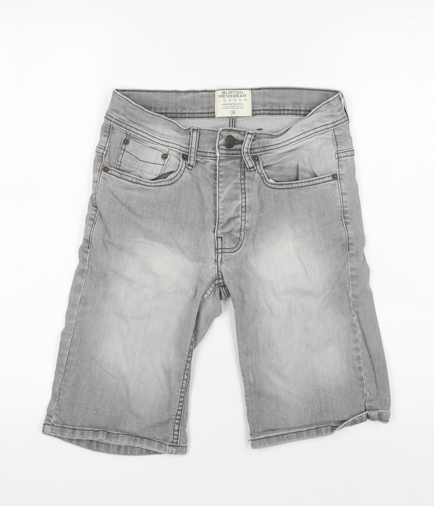 Burton Menswear Grey Denim Shorts, Men's 28 Chino Style