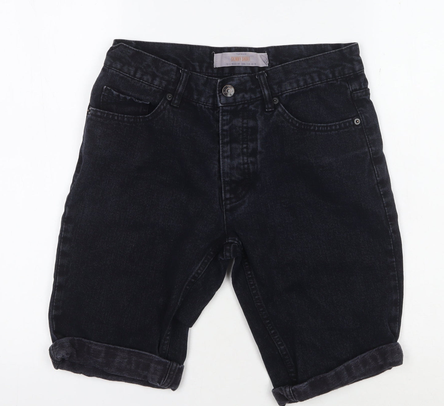 Topman Men's Black Denim Shorts Size 28 Slim Fit