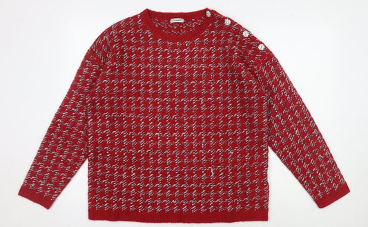 Damart Women's Red Pullover Jumper - Medium Geometric