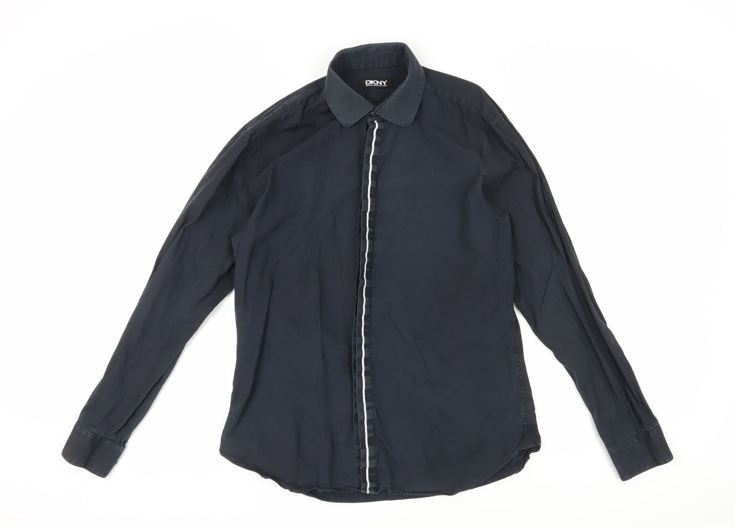 DKNY Men's Black Cotton Long Sleeve Button-Up Shirt