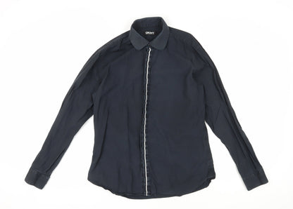 DKNY Men's Black Cotton Long Sleeve Button-Up Shirt