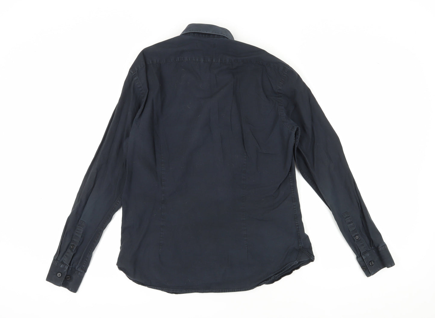 DKNY Men's Black Cotton Long Sleeve Button-Up Shirt