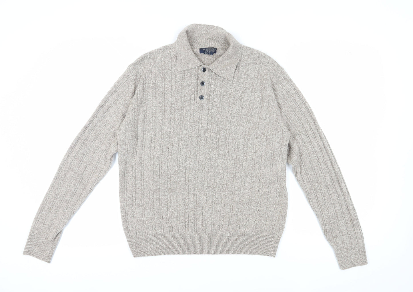 Dockers Men's Beige Cable-Knit Henley Jumper M