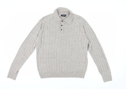 Dockers Men's Beige Cable-Knit Henley Jumper M