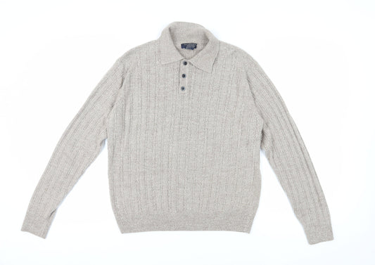 Dockers Men's Beige Cable-Knit Henley Jumper M
