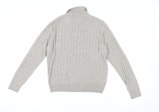 Dockers Men's Beige Cable-Knit Henley Jumper M