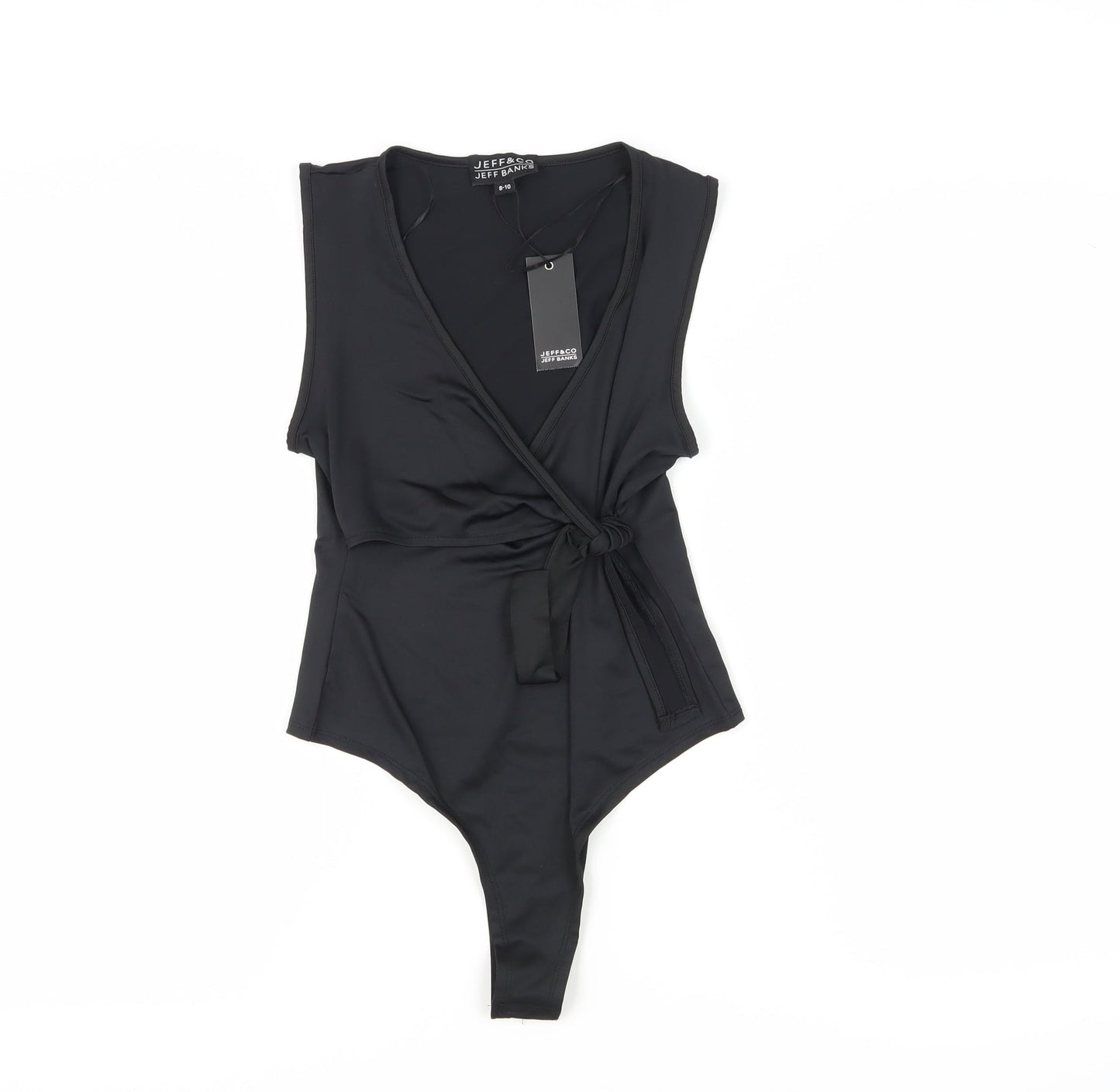Jeff Banks Black Sleeveless Bodysuit, Women, Size 8-10, V-Neck