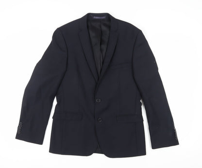 Ben Sherman Men's Black Single Breasted Wool Blend Blazer Jacket Size 38 Regular