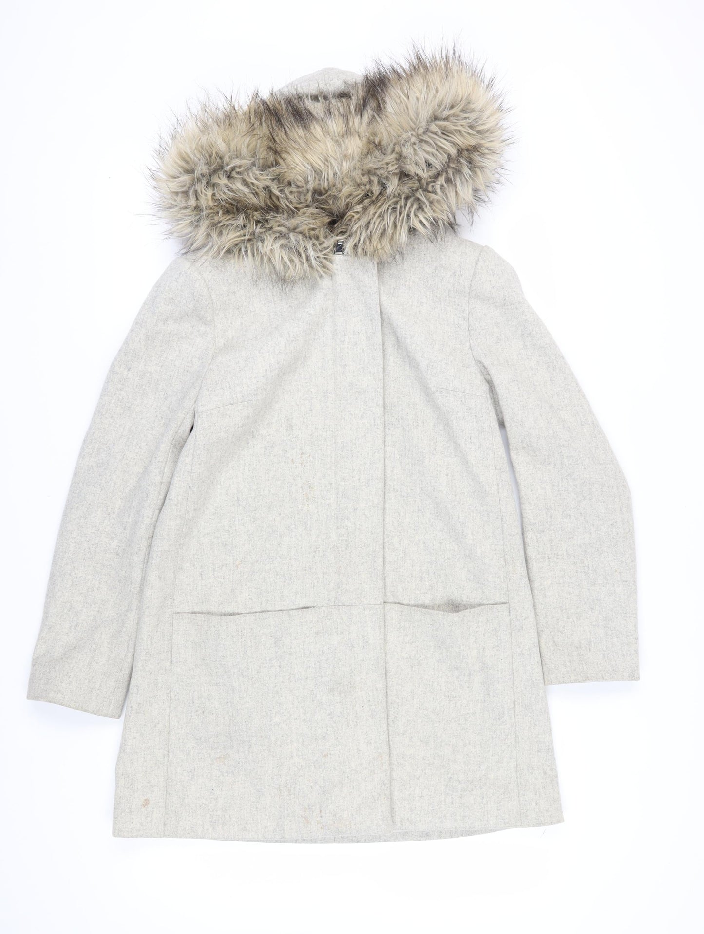 French Connection Women's Grey Hooded Overcoat Size 8