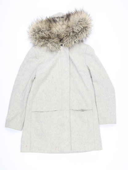 French Connection Women's Grey Hooded Overcoat Size 8