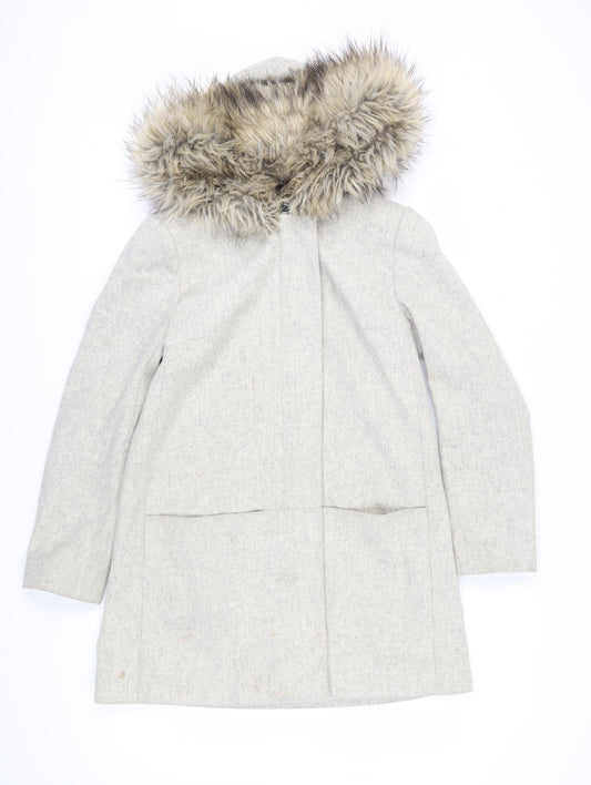 French Connection Women's Grey Hooded Overcoat Size 8