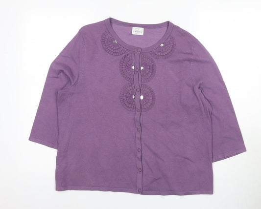Eastex Women’s Purple Cardigan Size 14, Beaded Accents, 3/4 Sleeve