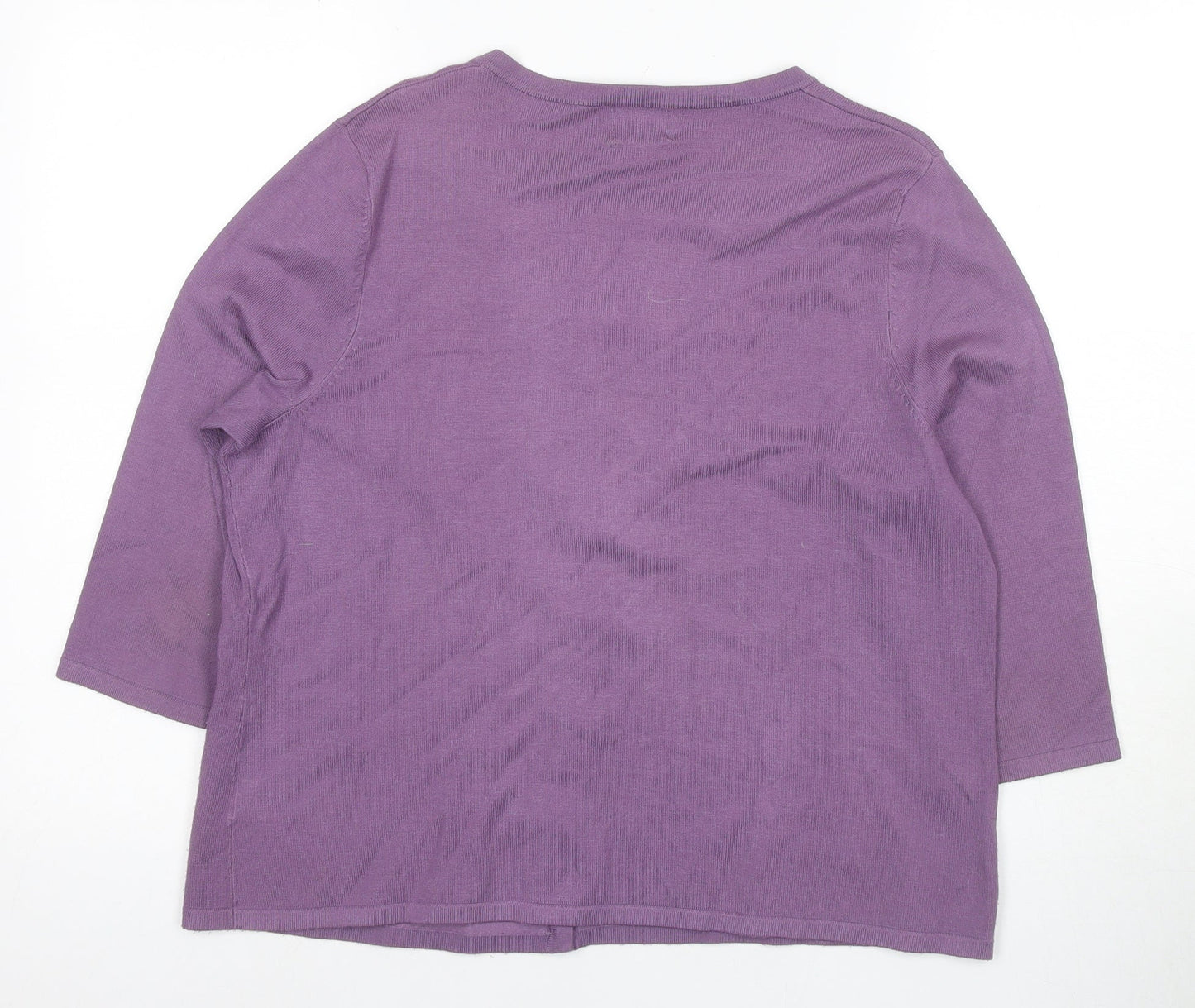 Eastex Women’s Purple Cardigan Size 14, Beaded Accents, 3/4 Sleeve