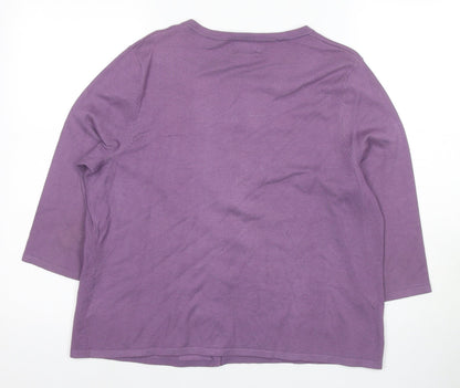 Eastex Women’s Purple Cardigan Size 14, Beaded Accents, 3/4 Sleeve