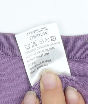 Eastex Women’s Purple Cardigan Size 14, Beaded Accents, 3/4 Sleeve