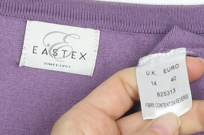Eastex Women’s Purple Cardigan Size 14, Beaded Accents, 3/4 Sleeve