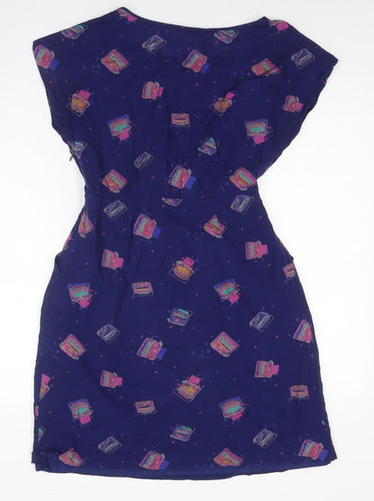 White Stuff Women's Blue Geometric Strapless Dress Size 10