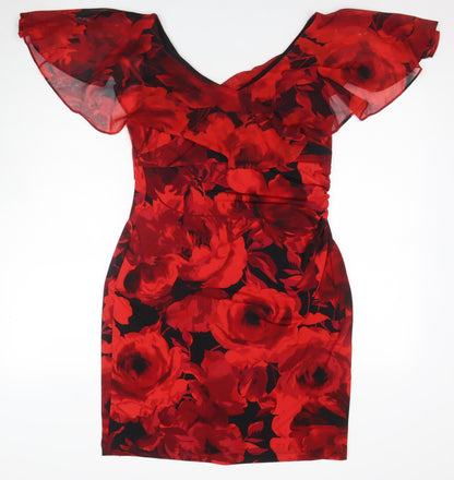 Connected Apparel Women's Red Floral Sheath Dress Size 10
