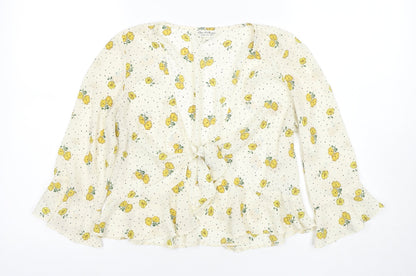 Rue Stiic Women's Ivory Floral Blouse UK 10 V-Neck
