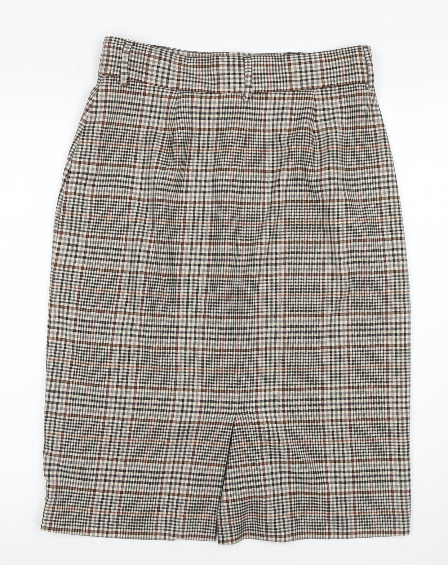 Marks and Spencer Women's Brown Check Pleated Skirt - Size 12