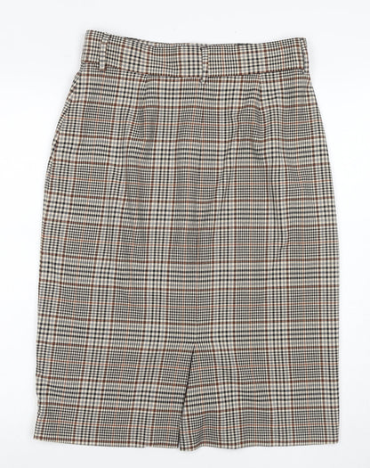 Marks and Spencer Women's Brown Check Pleated Skirt - Size 12