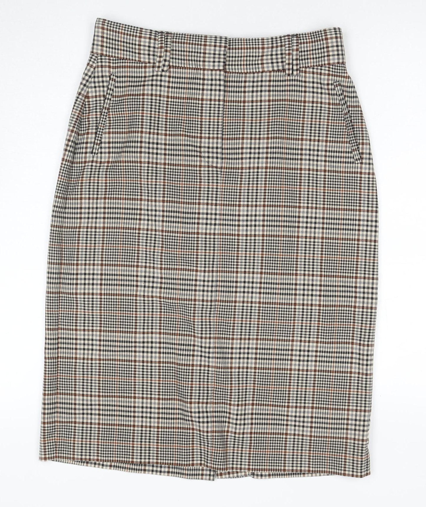 Marks and Spencer Women's Brown Check Pleated Skirt - Size 12