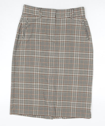 Marks and Spencer Women's Brown Check Pleated Skirt - Size 12