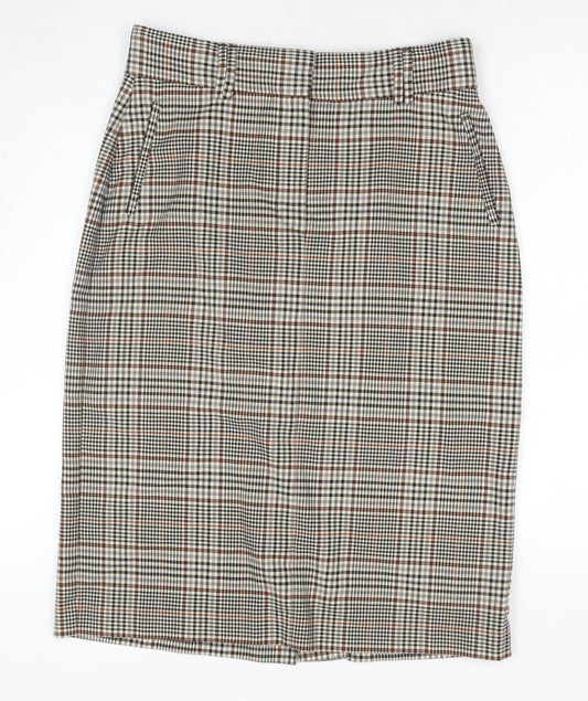 Marks and Spencer Women's Brown Check Pleated Skirt - Size 12