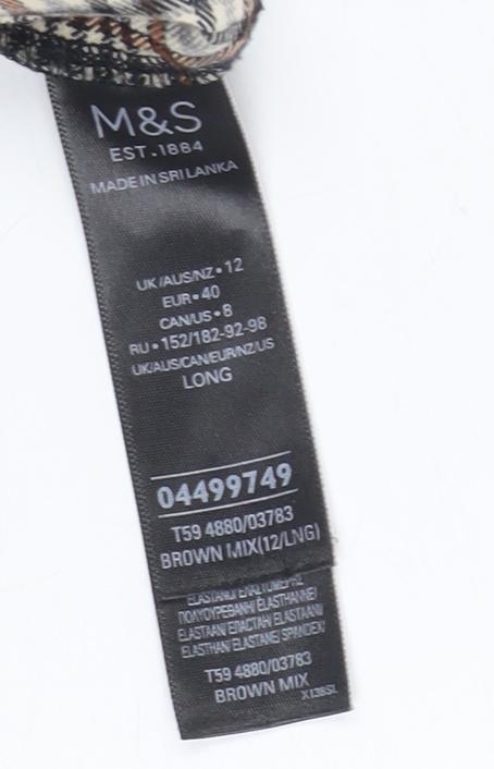 Marks and Spencer Women's Brown Check Pleated Skirt - Size 12