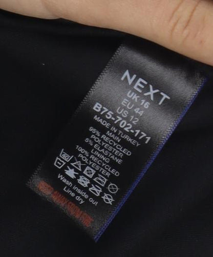 Next Women's Black Geometric Dress, Size 14, Long Sleeve