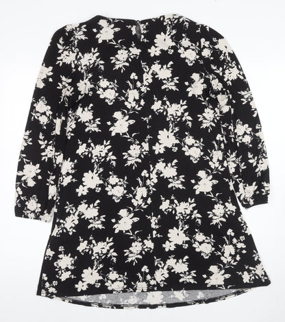 Wallis Petites Black Floral Shift Dress Size 14