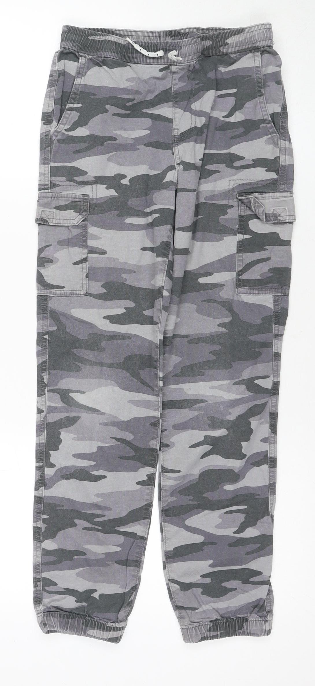 Lands' End Boys' Grey Camo Cargo Trousers, Size L, Elastic Waist