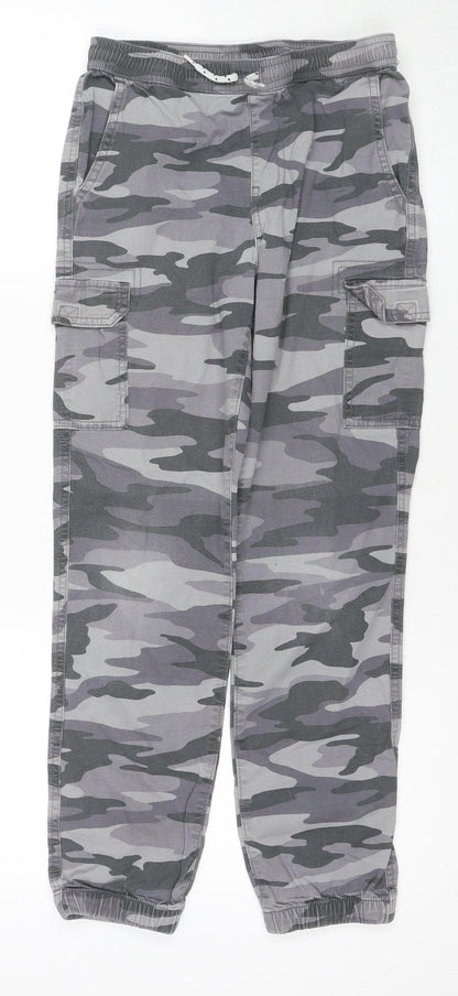 Lands' End Boys' Grey Camo Cargo Trousers, Size L, Elastic Waist