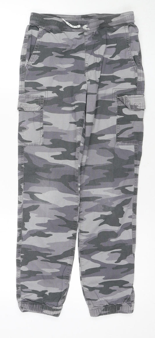 Lands' End Boys' Grey Camo Cargo Trousers, Size L, Elastic Waist