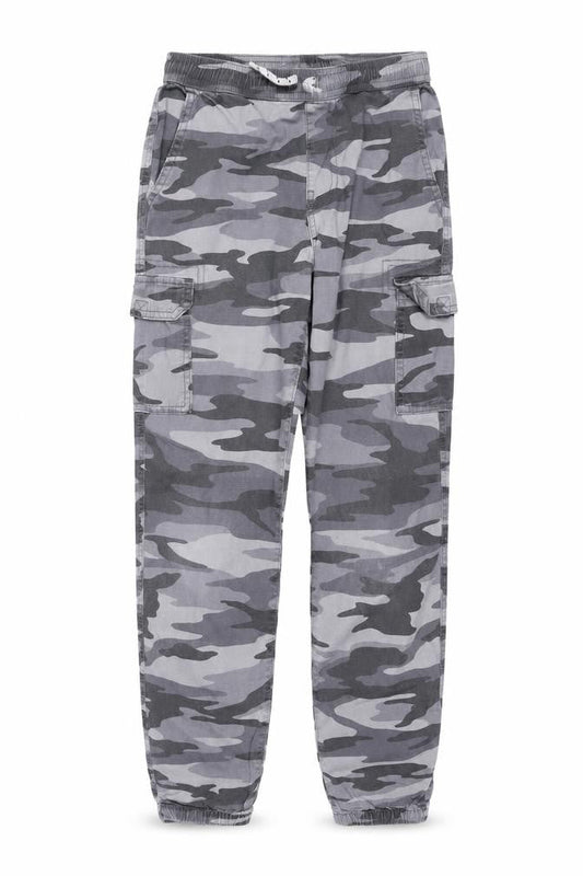 Lands' End Boys' Grey Camo Cargo Trousers, Size L, Elastic Waist