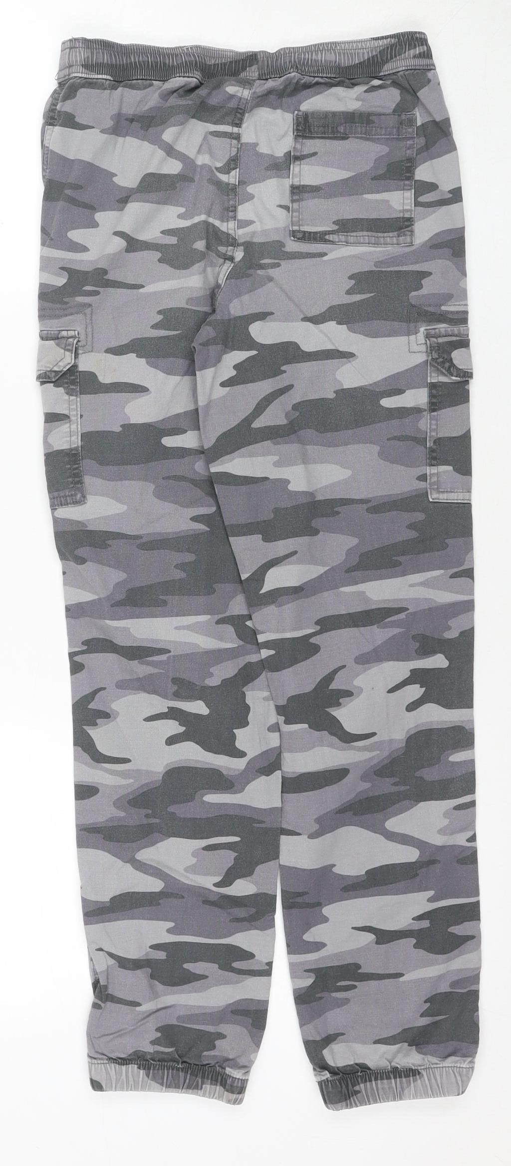 Lands' End Boys' Grey Camo Cargo Trousers, Size L, Elastic Waist