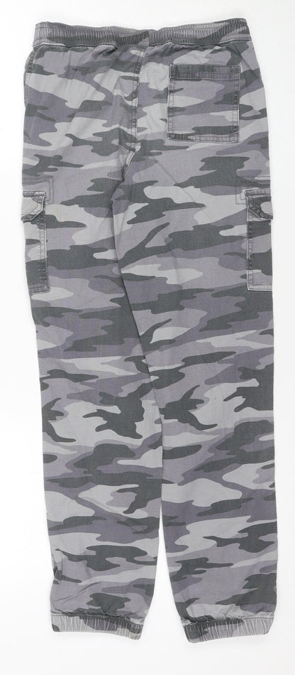 Lands' End Boys' Grey Camo Cargo Trousers, Size L, Elastic Waist