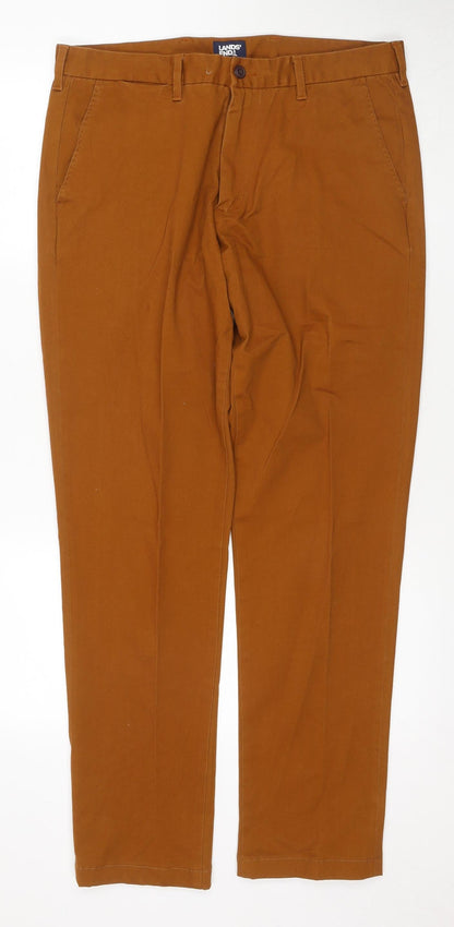 Lands' End Men's Brown Slim Fit Chino Trousers, Size 34