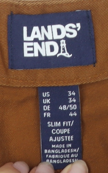 Lands' End Men's Brown Slim Fit Chino Trousers, Size 34