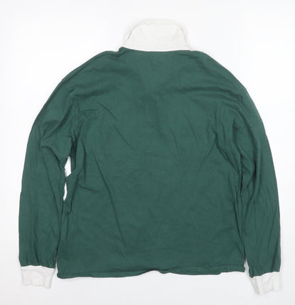 Hollister Men's Green Striped Long Sleeve Polo S