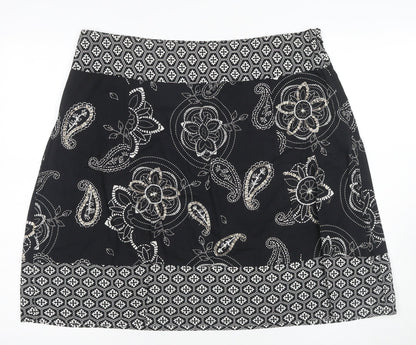 Debenhams Women's Black A-Line Paisley Skirt Size 16