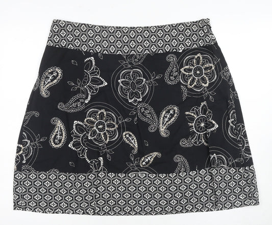 Debenhams Women's Black A-Line Paisley Skirt Size 16