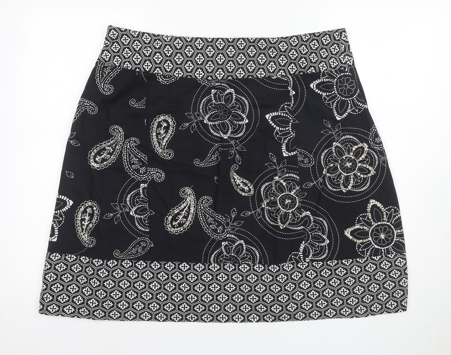 Debenhams Women's Black A-Line Paisley Skirt Size 16