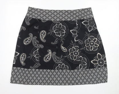 Debenhams Women's Black A-Line Paisley Skirt Size 16