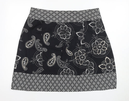Debenhams Women's Black A-Line Paisley Skirt Size 16